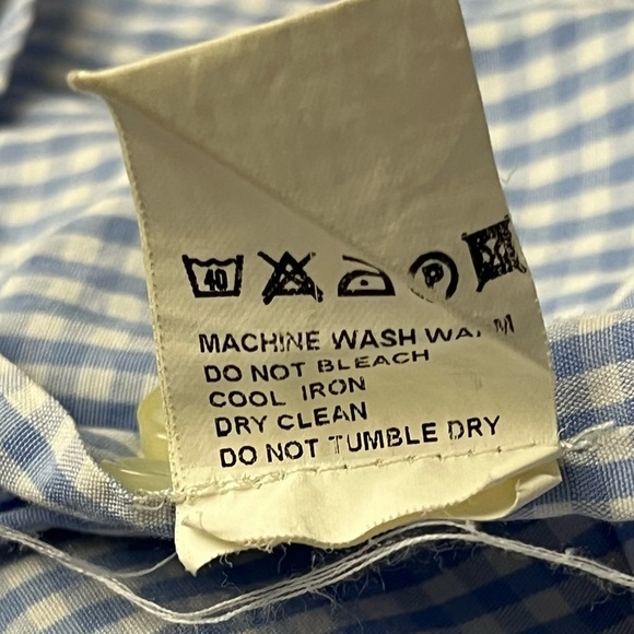 Saks Fifth Avenue Button Down Shirt Mens 17.5 Custom Made Blue Checkered Gingham - Picture 7 of 11